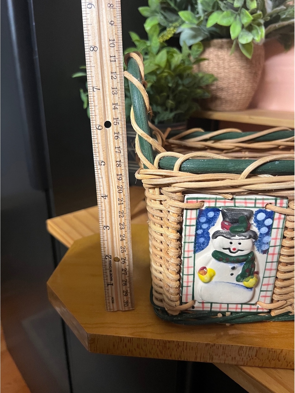 Wicker Rectangular Basket with Snowmen - Picture 5 of 7